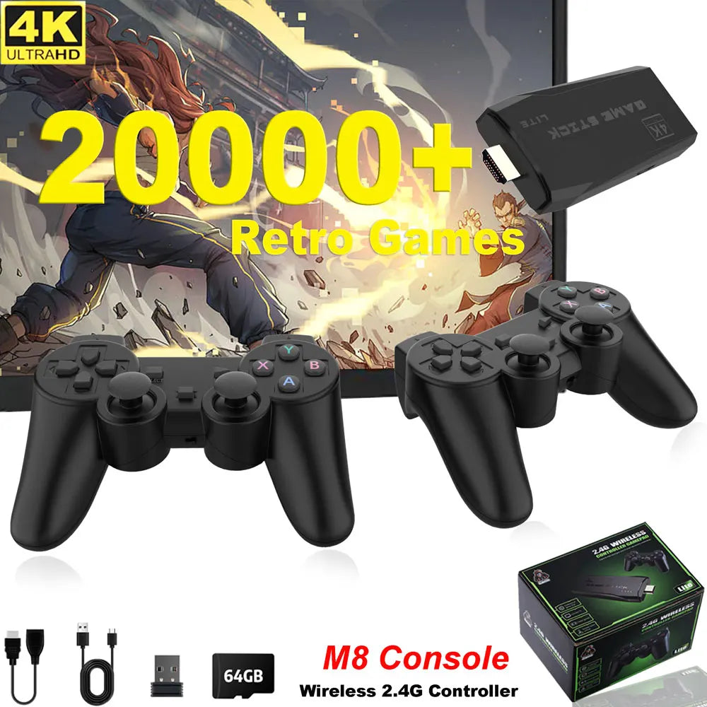 M8 Retro Gamestick 4K HDMI with 20000+ Classic Games 9 Emulators Plug and Play Video Games for TV M8 Wireless Retro Game Console