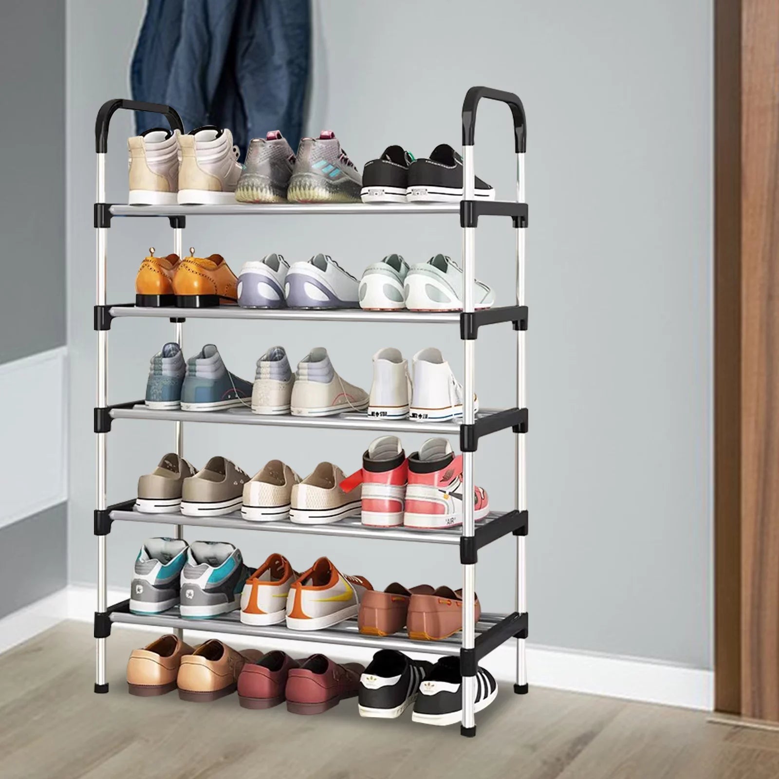 5 Tier Shoe Rack, Stackable Metal 15 Pairs Shoes Organizer Storage Shelf for Closet Door Entryway