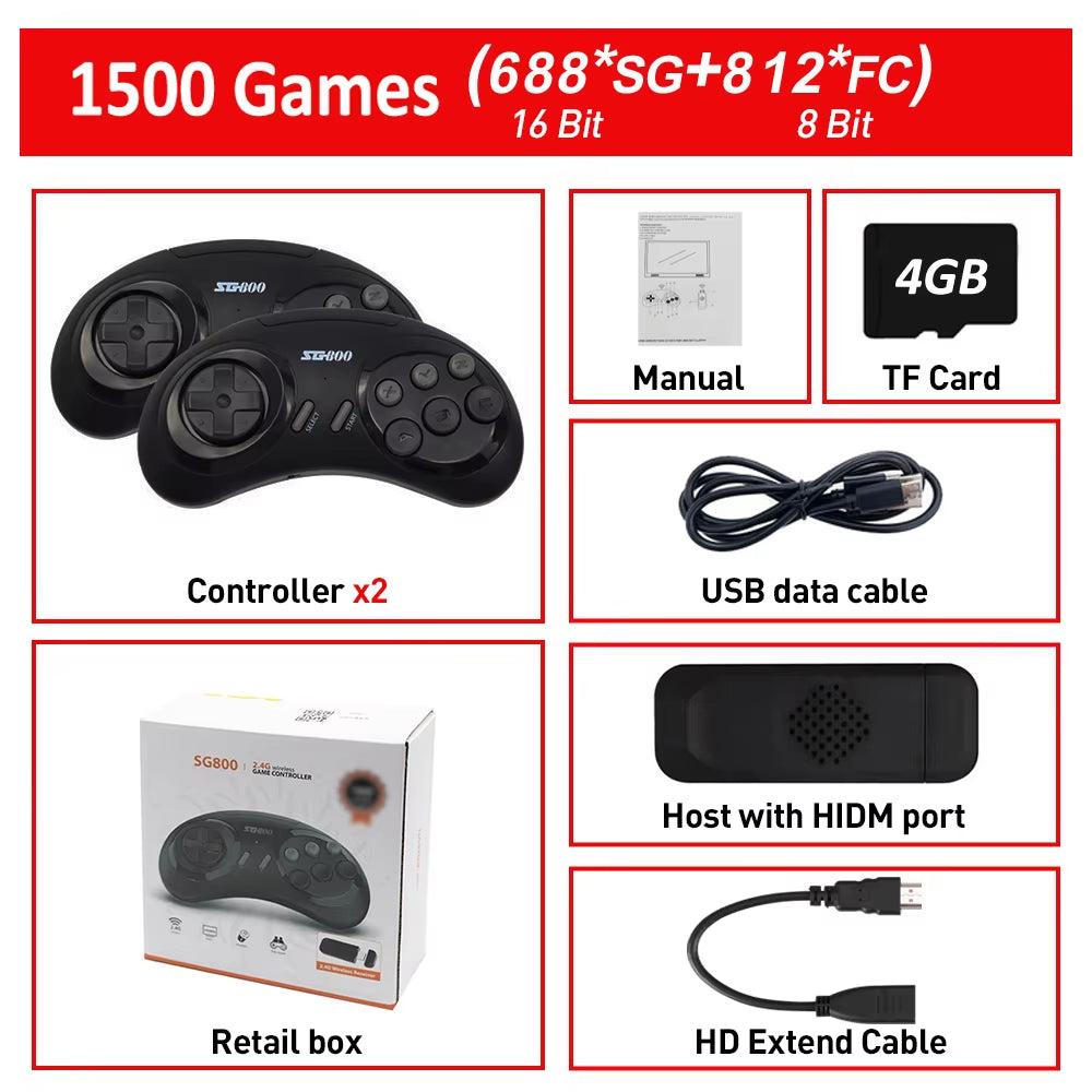 4K SG800 Retro Game Console for Sega Genesis Built-In 4600 Classic Games Controller Gamepad Video Game Stick with TV HD