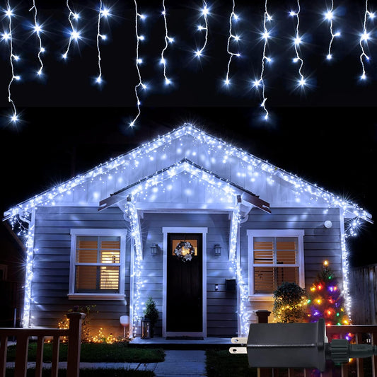 38.8FT 400 LED Icicle Lights Outdoor Waterproof, White Christmas Icicle Lights Indoor Outdoor with 80 Drops, Cool White Christmas Lights Indoor for Fireplace Wedding Xms Decorations